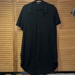 SHEIN Curve 2XL Black Laser Cut Scallop Hem Button Front Belted Dress